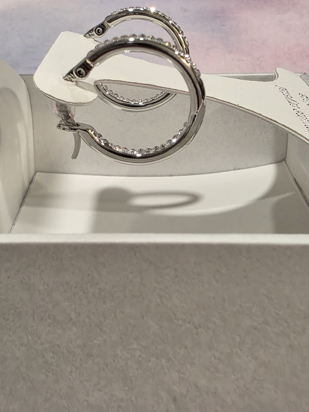 NIB Genuine Crystal Silver-Plated Hoop Earrings - Clear Crystal - Picture 3 of 6